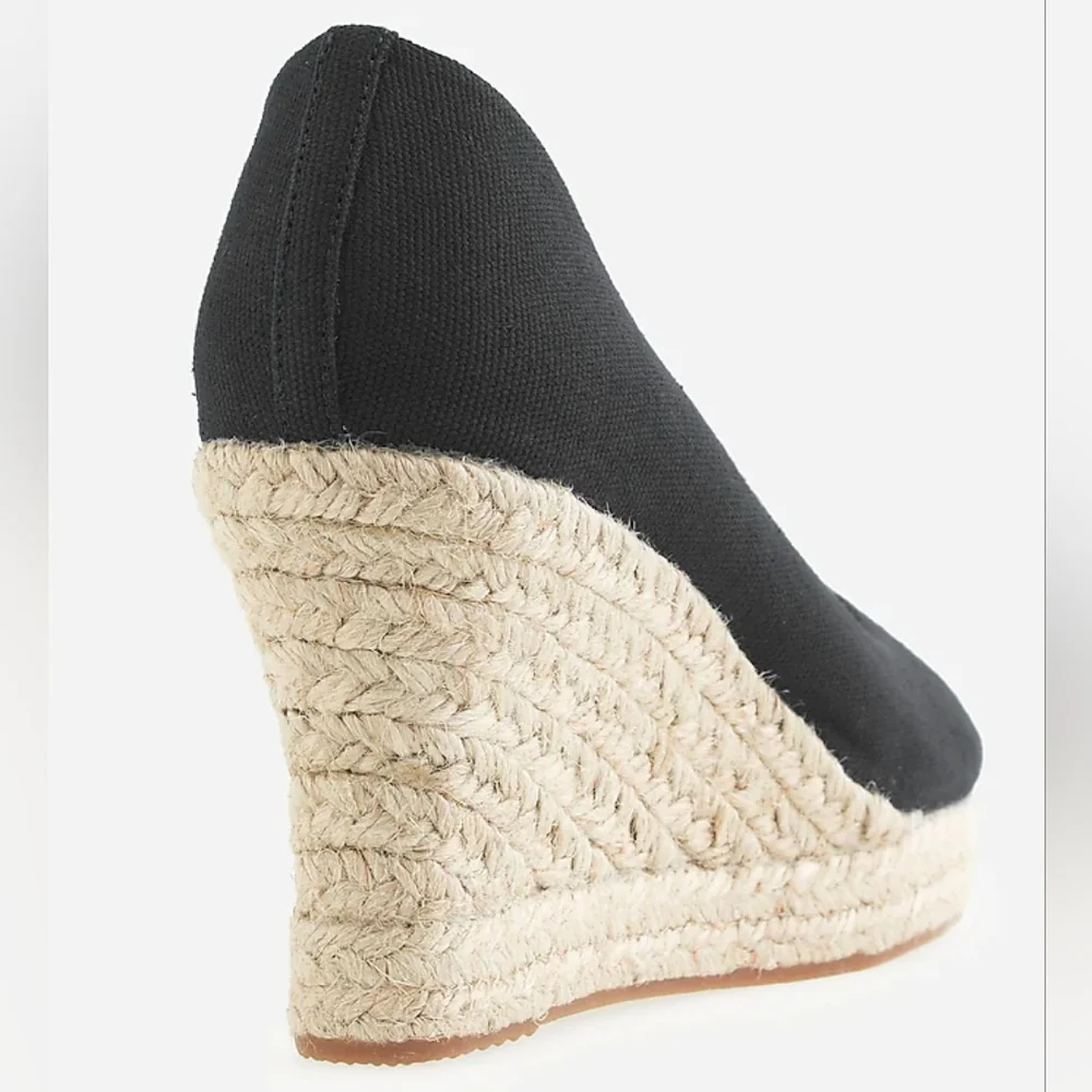 J. Crew Black Canvas Espadrille Wedge Pumps with Natural Jute